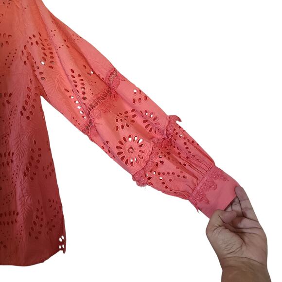 Kobi Halperin Winston Embroidered Eyelet Blouse Women’s S – Coral - Picture 8 of 11